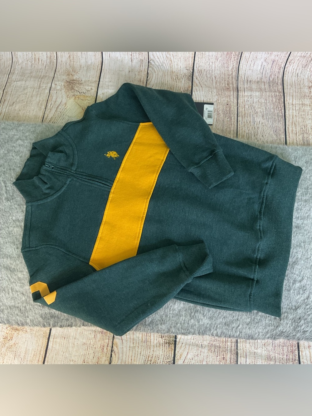 NWT Kids U.S. Polo Assn. Forest Green Mustard Yellow Quarter Zip Sweater Size 8
